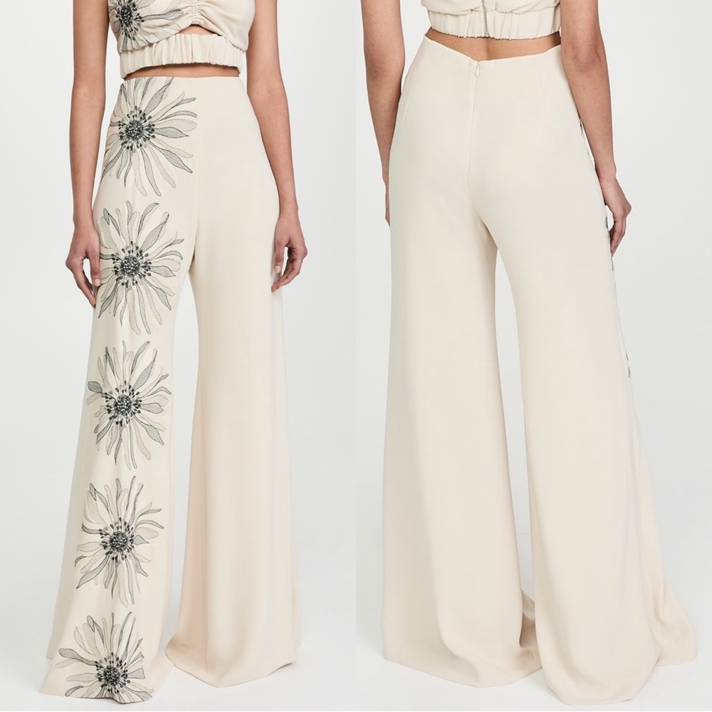 Silvia Tcherassi Grotte Wide Leg Flare Trouser Pants Size M NWT Cream Wildflower